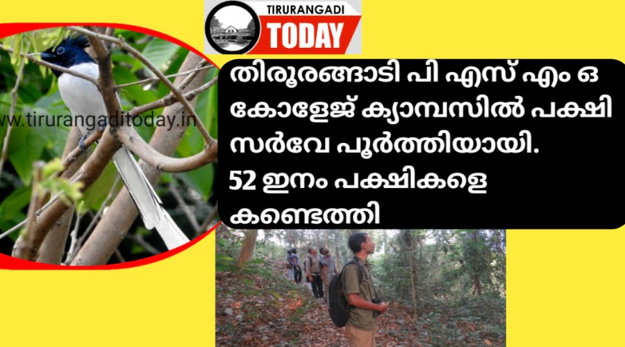 പിഎസ്എംഒ കോളേജിൽ പക്ഷി സർവേ നടത്തി, 52 ഇനം കണ്ടെത്തി