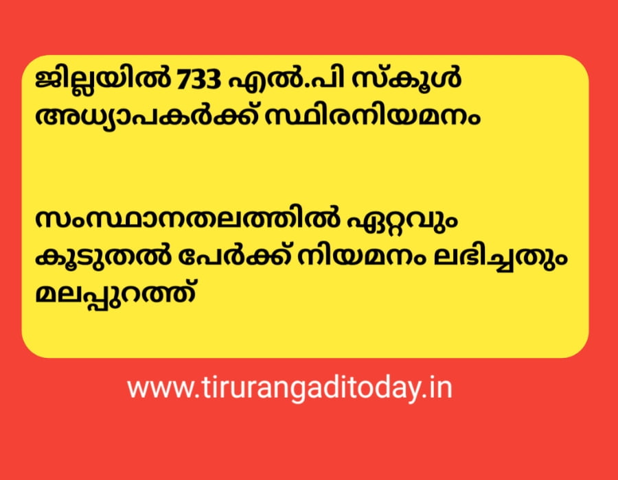 ജില്ലയില്‍ 733 എല്‍.പി സ്‌കൂള്‍ അധ്യാപകര്‍ക്ക് സ്ഥിരനിയമനം; സംസ്ഥാന തലത്തില്‍ ഏറ്റവും കൂടുതല്‍ പേര്‍ മലപ്പുറത്ത്