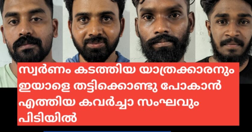 സ്വർണം കടത്തിയ യാത്രക്കാരനും ഇയാളെ തട്ടിക്കൊണ്ടു പോകാൻ എത്തിയ കവർച്ചാ സംഘവും പിടിയിൽ