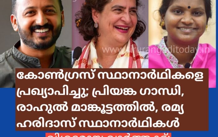 ഉപതെരഞ്ഞെടുപ്പ്; പ്രിയങ്ക ഗാന്ധി, രാഹുൽ മാങ്കൂട്ടത്തിൽ, രമ്യ ഹരിദാസ് സ്ഥാനാർഥികൾ