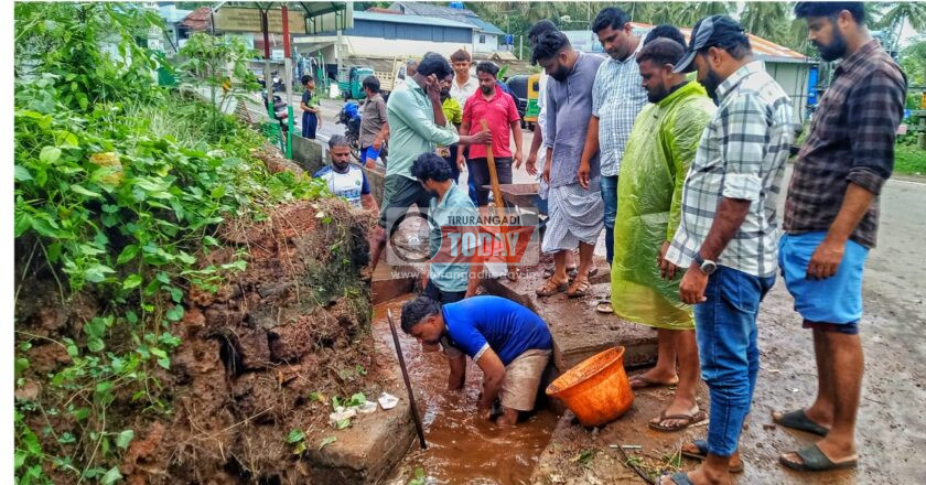 അധികൃതര്‍ മുഖം തിരിച്ചു ; മാലിന്യം അടഞ്ഞ് മൂടിയ തോട്ടില്‍ യുവാക്കള്‍ വൃത്തിയാക്കി