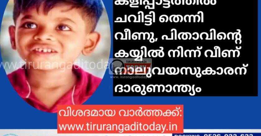 കളിപ്പാട്ടത്തിൽ ചവിട്ടി തെന്നി വീണു, പിതാവിന്റെ കയ്യിൽ നിന്ന് വീണ് നാലുവയസുകാരന് ദാരുണാന്ത്യം