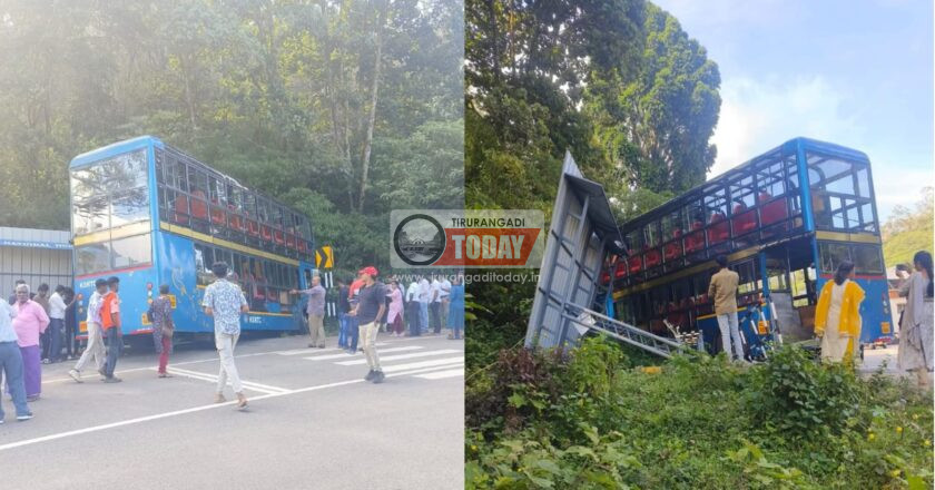 വിനോദ സഞ്ചാരികളുമായി പോയ കെഎസ്ആര്‍ടിസി ഡബിള്‍ ഡെക്കര്‍ ബസ് അപകടത്തില്‍പ്പെട്ടു