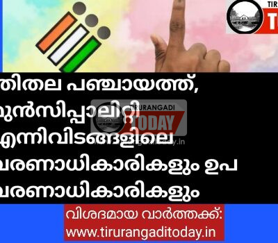 തദ്ദേശ തെരഞ്ഞെടുപ്പ് : മലപ്പുറം ജില്ലയിലെ വരണാധികാരികളെയും ഉപവരണാധികാരികളെയും തീരുമാനിച്ചു