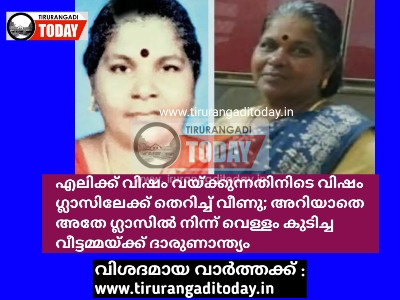 എലിക്ക് വിഷം വയ്ക്കുന്നതിനിടെ വിഷം ഗ്ലാസിലേക്ക് തെറിച്ച്‌ വീണു; അറിയാതെ അതേ ഗ്ലാസില്‍ നിന്ന് വെള്ളം കുടിച്ച വീട്ടമ്മയ്ക്ക് ദാരുണാന്ത്യം